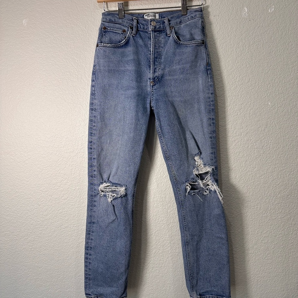 AGOLDE Riley High‎ Rise Straight Crop Jeans Distressed Blue A056B-1255 Womens 26